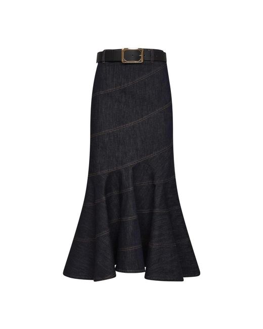 Self-Portrait Denim Midi Rok Met Riem in het Black