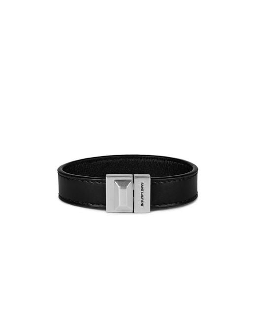Saint Laurent Accessoires ,Zwart ,Leer Leren Armband Met Gegraveerd Logo in het Black voor heren