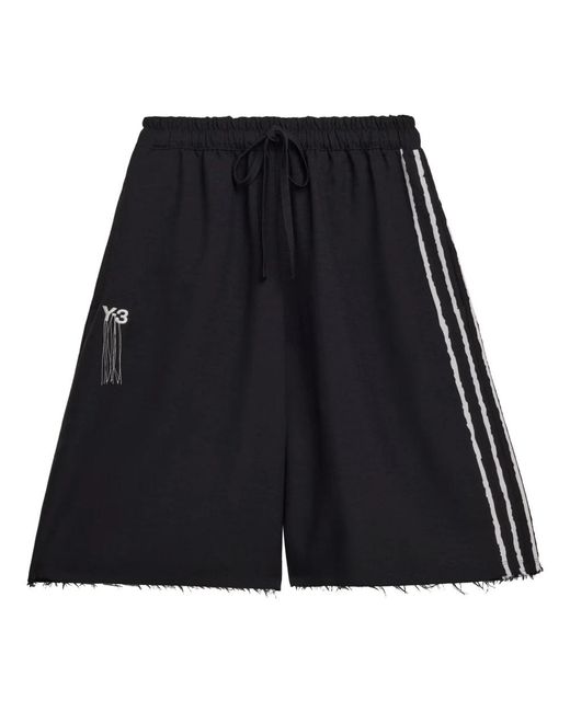 Y-3 Fitness ,Zwart ,Polyester Sport Uniform Raw Cut 3 Stripes Shorts in het Black