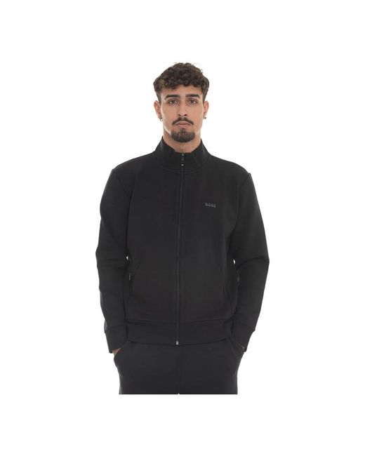 Boss Hoodies & Sweatvesten ,Zwart ,Katoen Sweatshirt Met Rits En Zijlogo in het Black voor heren