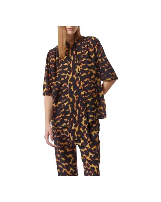 Silvian Heach Overhemden ,Bruin ,Abstract Dierenprint Blouse Voor Vrouwen in het Black