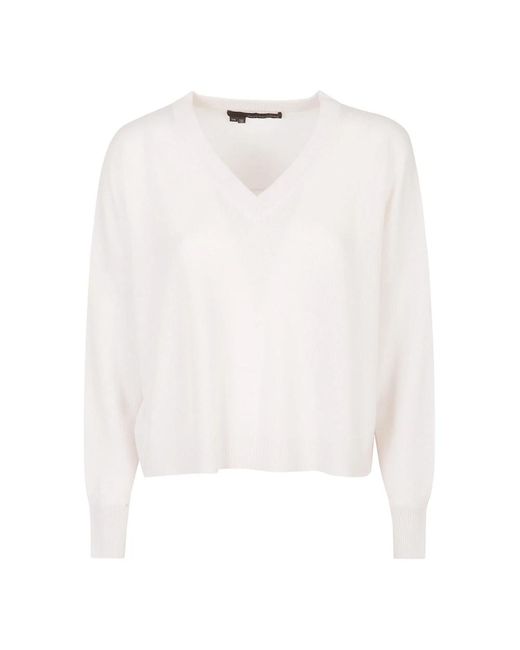 360cashmere White High low boxy v neck sweater