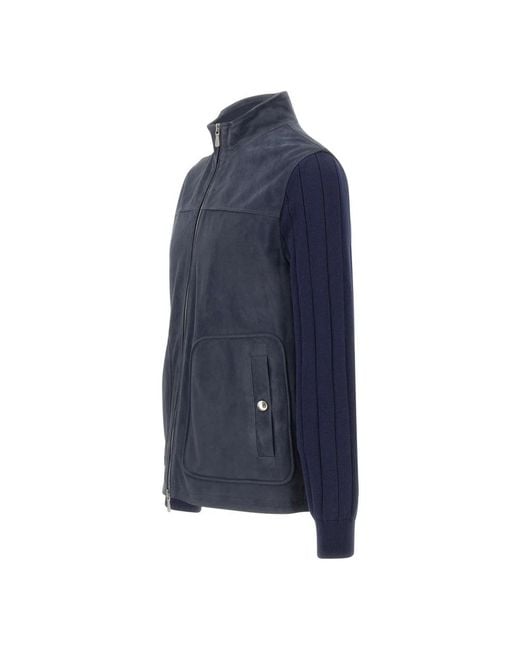 Eleventy Blue Leather Jackets for men