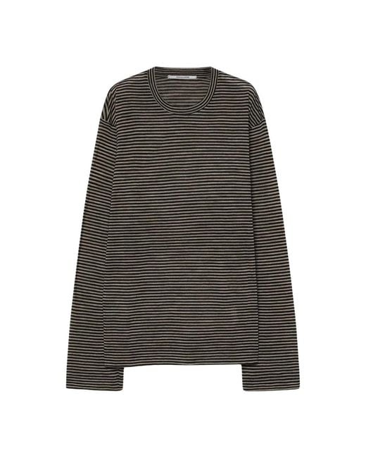Pomandère Gestreept Wollen T-Shirt Met Lange Mouwen in het Gray
