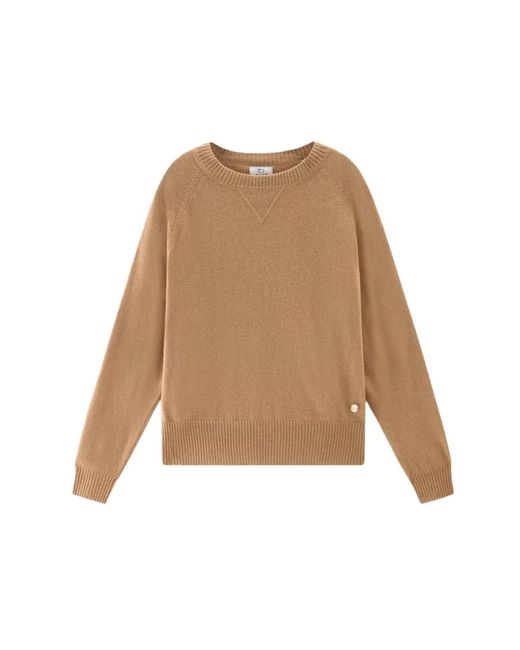 Woolrich Truien & Vesten ,Bruin ,Wol Klassieke Trui Met Ronde Hals in het Natural