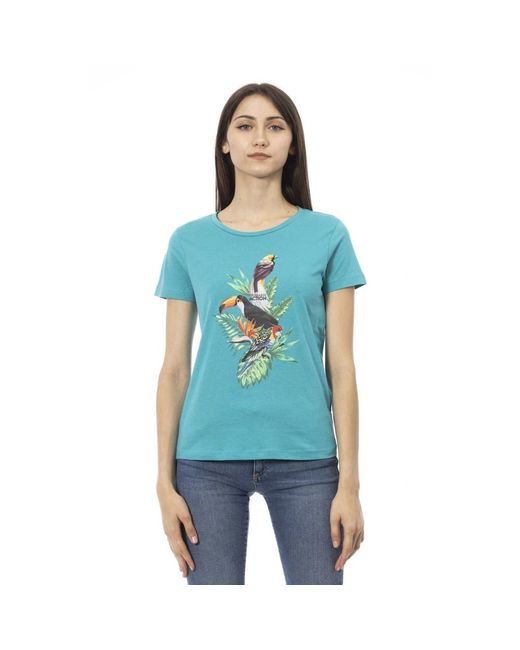 Trussardi Tops ,Blauw ,Casual T-Shirt Met Korte Mouwen En Frontprint in het Blue