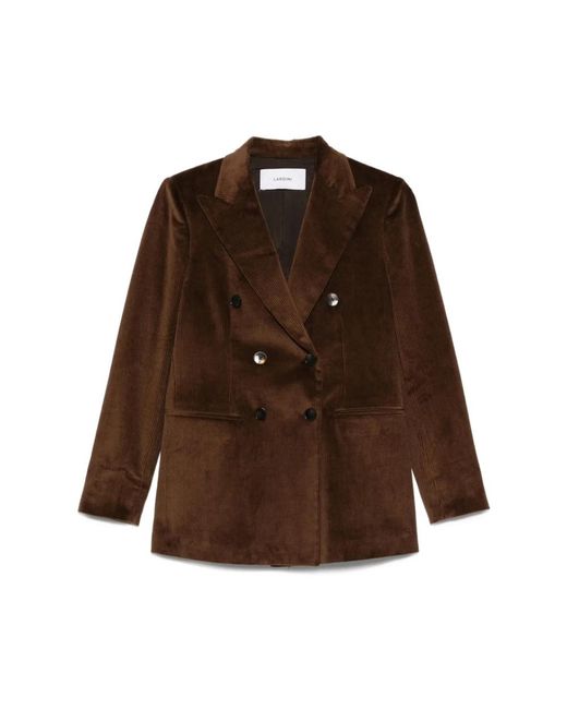 Lardini Bruine Ribfluwelen Double-Breasted Jas in het Brown