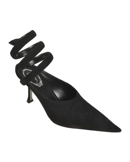 Rene Caovilla Black Heeled Mules