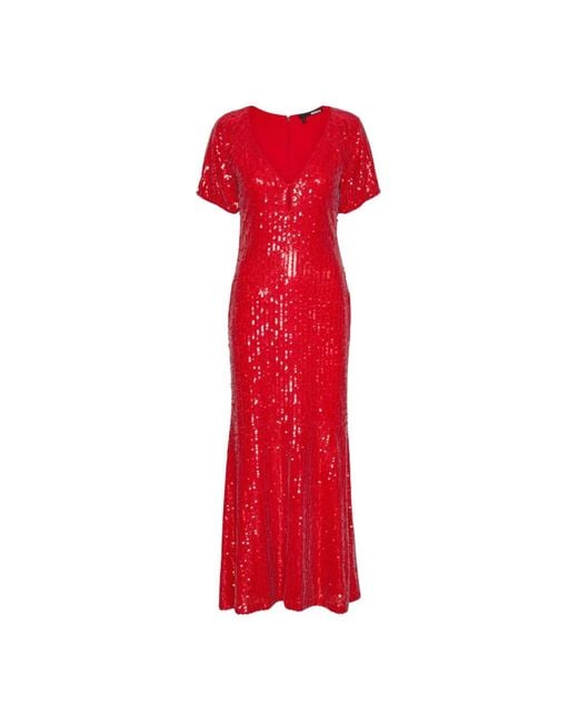 ROTATE BIRGER CHRISTENSEN Red Glitzerndes v-neck midi-kleid