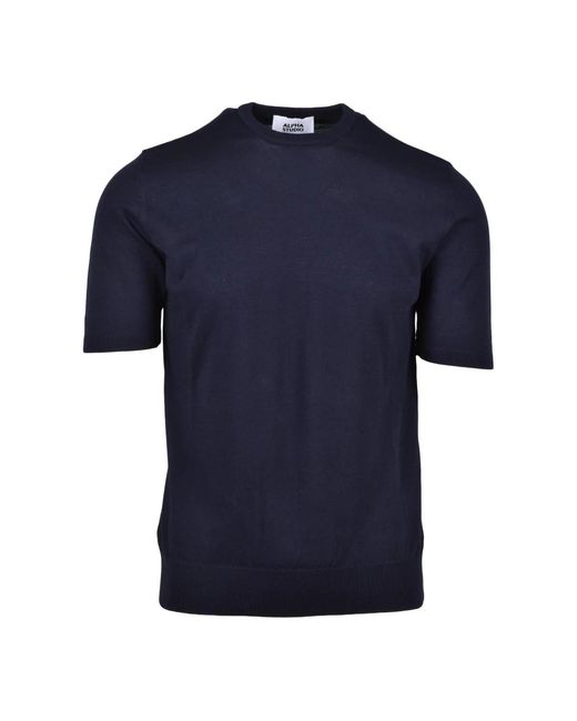 Alpha Studio Blue Round-Neck Knitwear for men