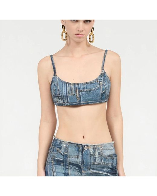 Roberto Cavalli Denim Patchwork Bralette Collectie in het Blue