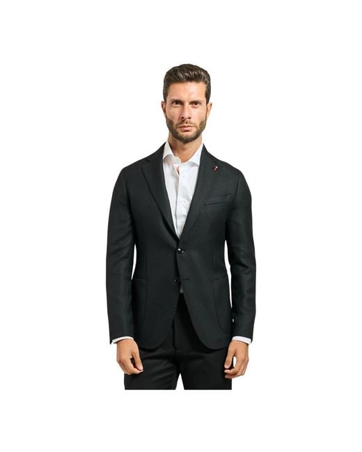 MULISH Schwarze Einreiher-Jacke Mit Ikonischem Pin in Black für Herren