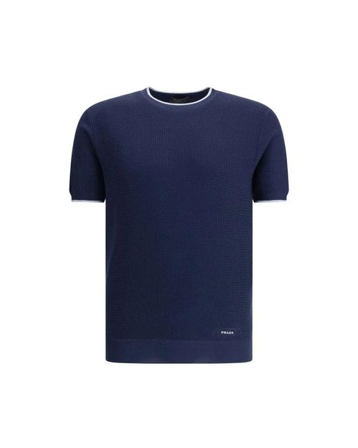Prada Blue Round-Neck Knitwear for men