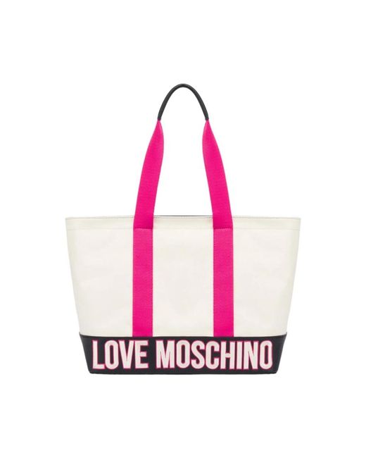 Love Moschino Pink Canvas schultertasche schwarz mit fuchsia