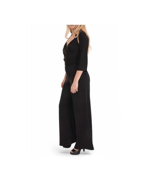 Pennyblack Jumpsuits & Playsuits ,Zwart ,Polyester Draped Cross Neck Wide Leg Tracksuit in het Black