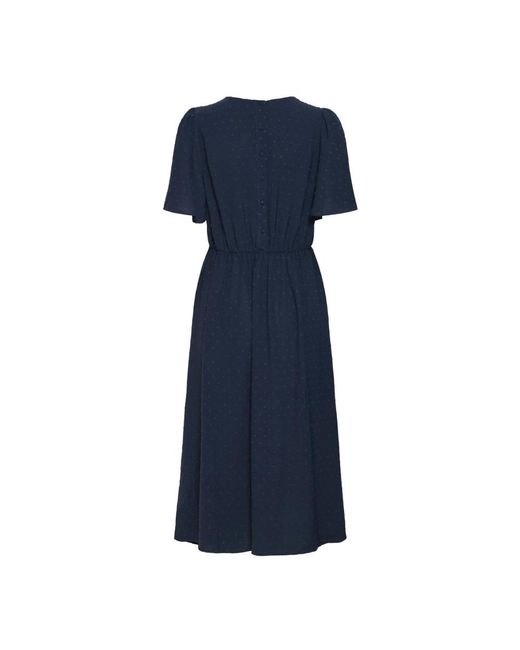 Ichi Kleedjes ,Blauw ,Polyester Ruche Mouw V-Hals Jurk Total Eclipse in het Blue