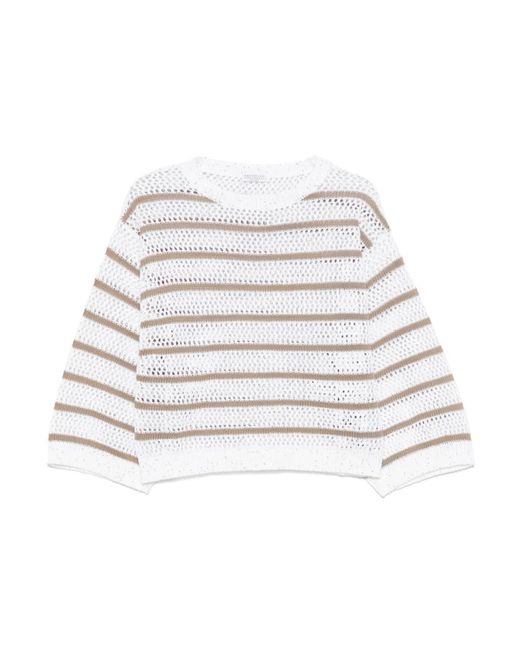 Brunello Cucinelli White Round-Neck Knitwear