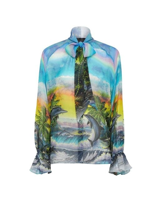 Philipp Plein Overhemden ,Veelkleurig ,Chiffon Silk Chiffon Shirt Hawaii in het Blue