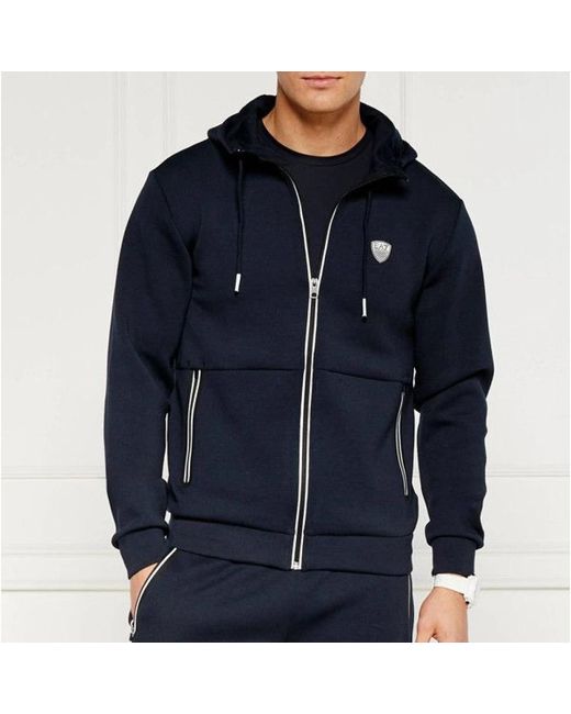 EA7 Hoodies & Sweatvesten ,Blauw ,Polyester Premium Shield Stretch Hooded Sweatshirt Van Viscosemix in het Blue voor heren
