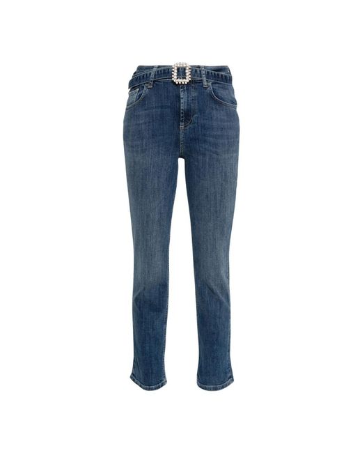 Jeans straight con cintura in strass di Liu Jo in Blue