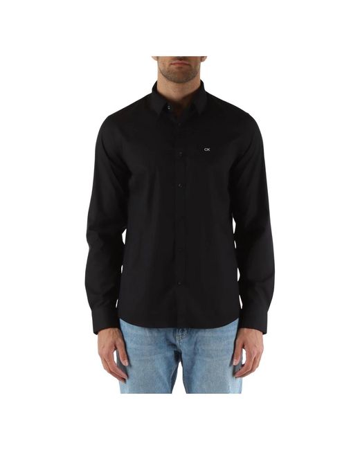 Camicia slim fit in cotone stretch di Calvin Klein in Black da Uomo