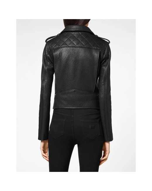 Philipp Plein Jassen ,Zwart ,Leer Leather Biker Iconic in het Black