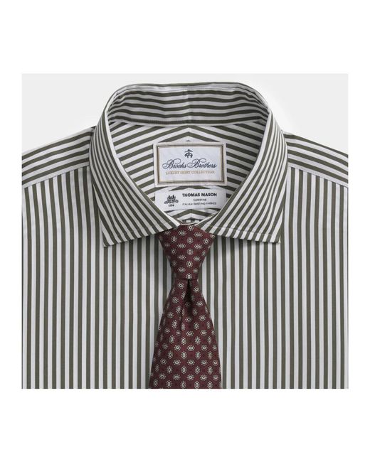 Brooks Brothers Gray Striped Regular Fit Thomas Mason Dress Shirt With English Spread Collar for men