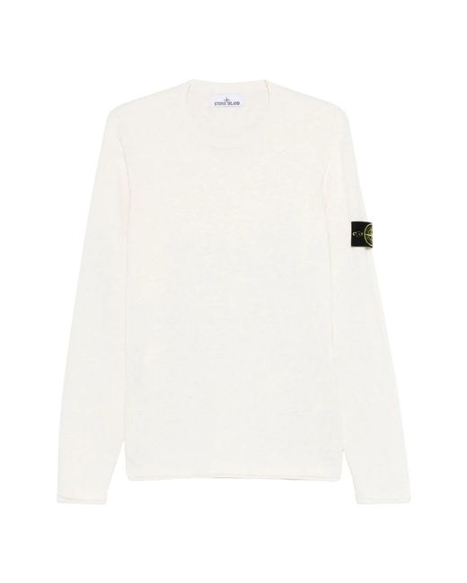 Stone Island White Round-Neck Knitwear for men