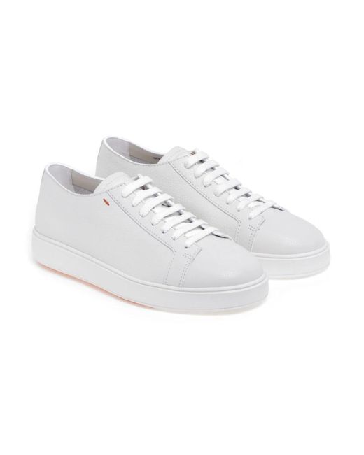 Santoni Tumbled Leder Sneaker in White für Herren