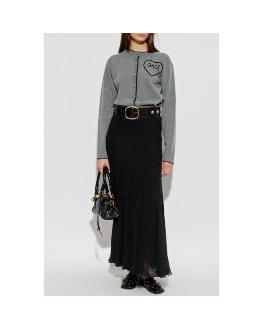 Chloé Truien & Vesten ,Grijs ,Wol Fitted Logo Cardigan in het Gray