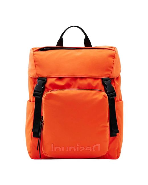 Desigual Orange Plain Rucksack With Zip Pockets