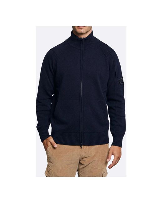 C P Company Truien & Vesten ,Blauw ,Wol Lambswool Full Zip Sweater in het Blue voor heren