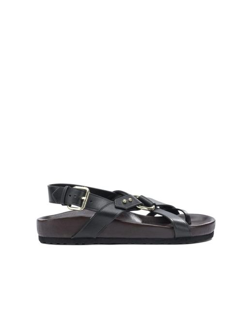 Soeur Black Flat Sandals