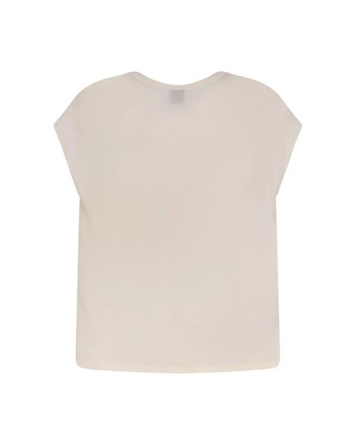 Pinko Overhemden ,Wit ,Zijden Blouse Met Ronde Hals in het Natural