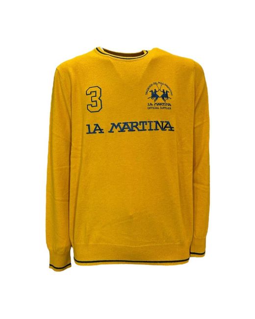 La Martina Yellow Round-Neck Knitwear for men