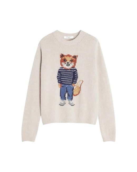 Maison Kitsuné White Round-Neck Knitwear