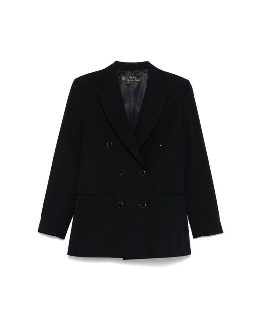 A.P.C. Double-Breasted Jas Met Achterste Split in het Black