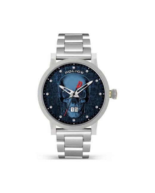 Police Edelstahl graue uhr mit blauem zifferblatt in Metallic für Herren