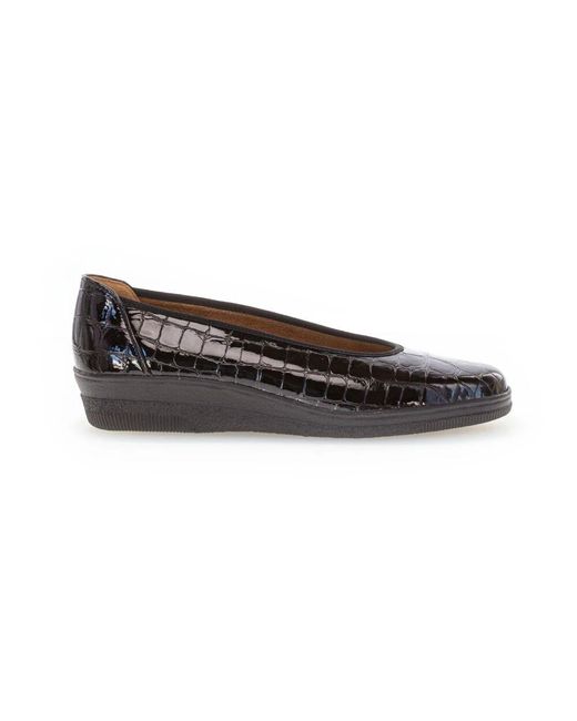 Gabor Black Schwarze lederkeil-ballerinas