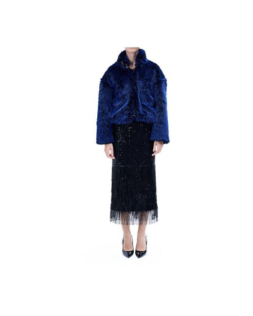 Just Cavalli Blue Faux Fur & Shearling Jackets