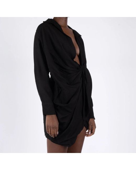 Jacquemus Kleedjes ,Zwart ,Zwarte Gedrapeerde Jurk Met Puntkraag in het Black