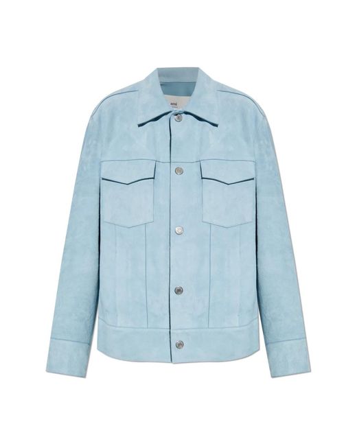 AMI Blue Leather Jackets