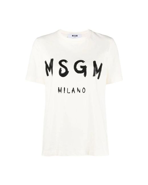 MSGM White Off- baumwolle logo print t-shirt
