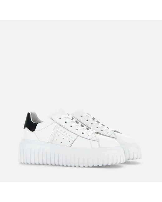 Sneakers righe in pelle bianco suola di Hogan in White