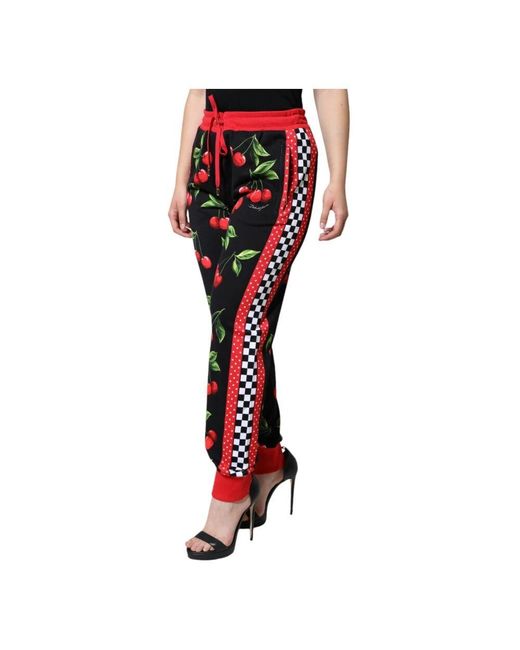 Dolce & Gabbana Red Kirschendruck jogger hose schwarz rot