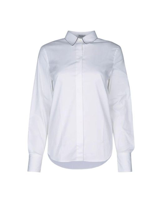 Brunello Cucinelli Blue Baumwoll-popeline-hemd mit monili-verzierung