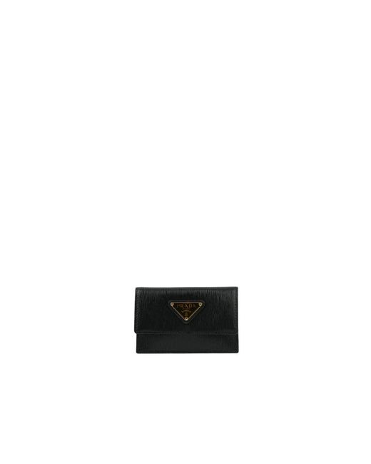 Prada Black Lederkartenhalter Mit Logoplatte