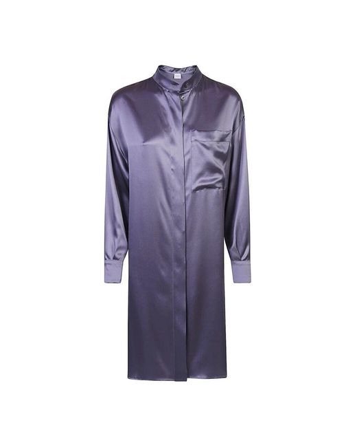 Eleventy Blue Seidenes Langarmshirt Mit Koreanischem Kragen