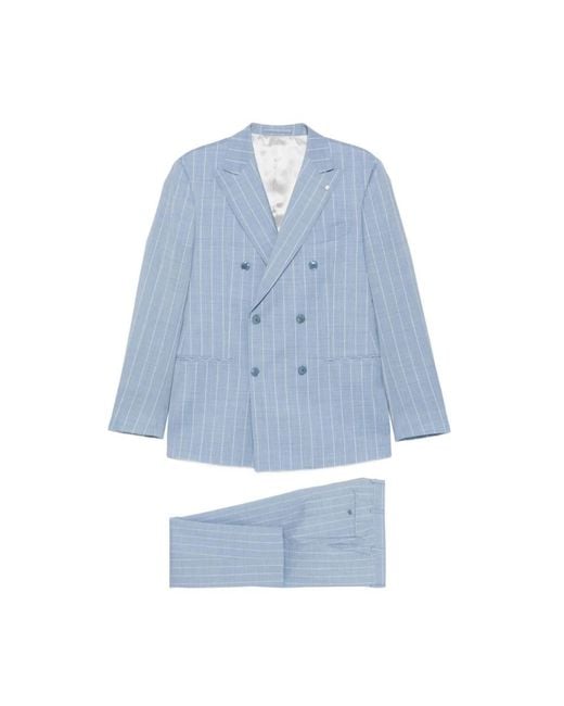 Luigi Bianchi Blue Double Breasted Suits for men