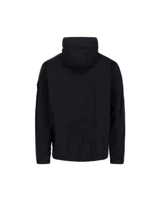 Stone Island Jassen ,Zwart ,Katoen Hooded High-Neck Jacket in het Black voor heren
